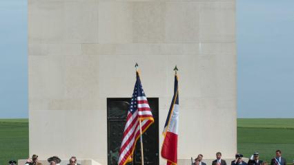 Soldiers dressed as doughboys serve as the Honor Guard during the ceremony. 