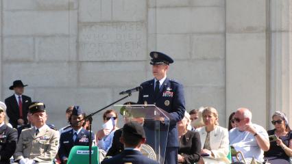 Bareihs delivers remarks from the podium. 