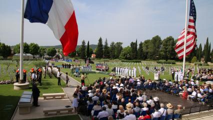 Attendees sit and look on during the ceremony. 