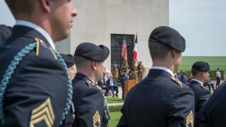 Soldiers look on during the ceremony. 