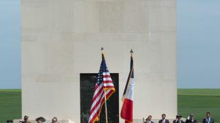 Soldiers dressed as doughboys serve as the Honor Guard during the ceremony. 